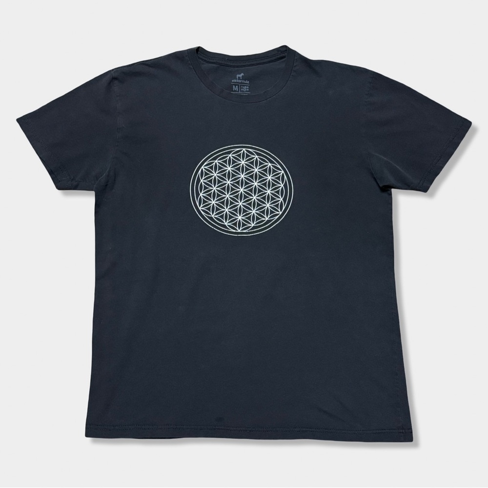 Blk White Vtg Flower Of Life Sacred Geometry Math Meditation Spiritual Tshirt M